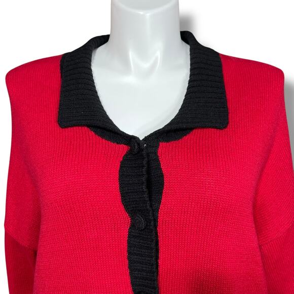 Vintage Timber Lea Womens Sweater Cardigan Collared Button Down Dog Theme Red 2X - Picture 2 of 14